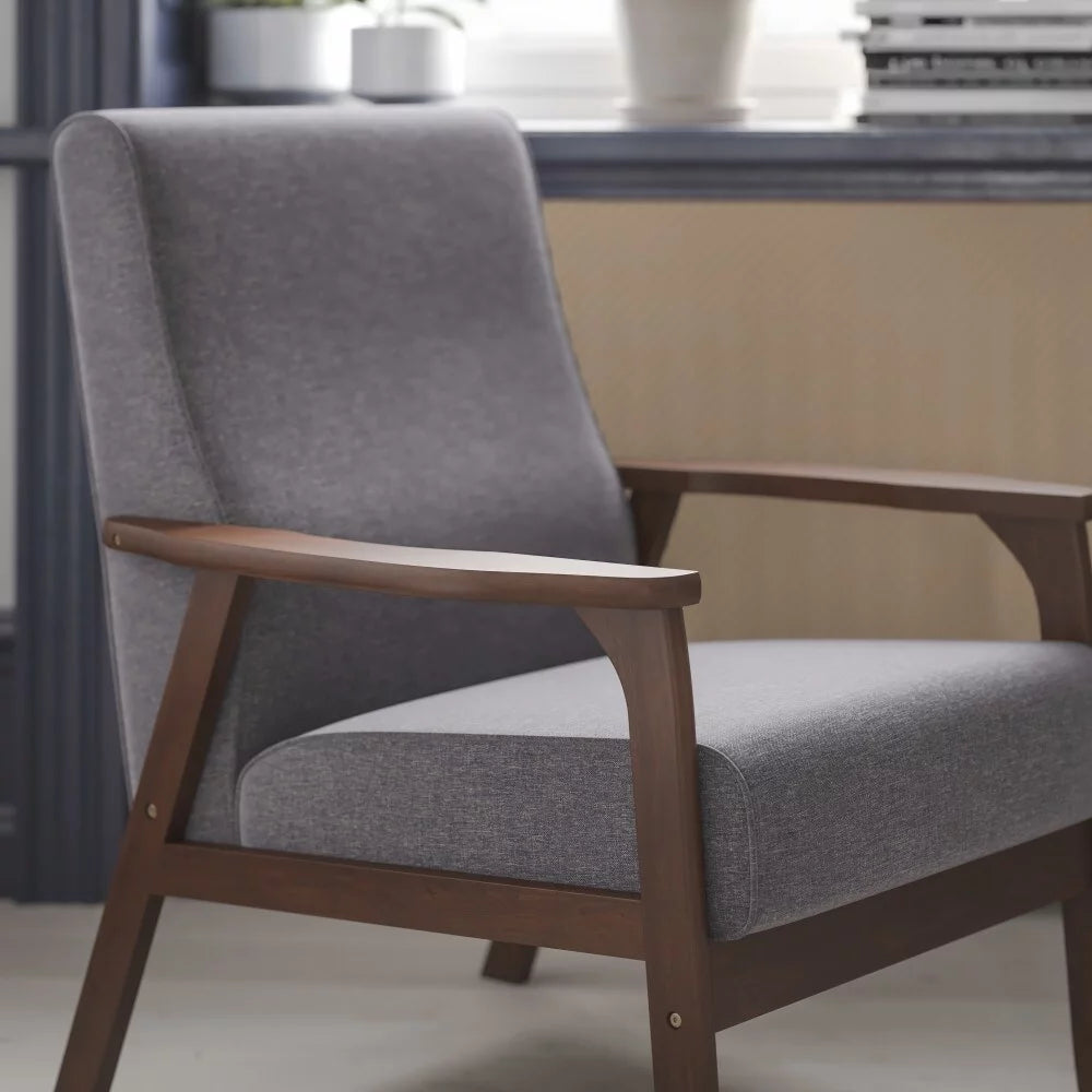 Dark Gray Faux Linen Arm Chair with Wooden Frame B6159