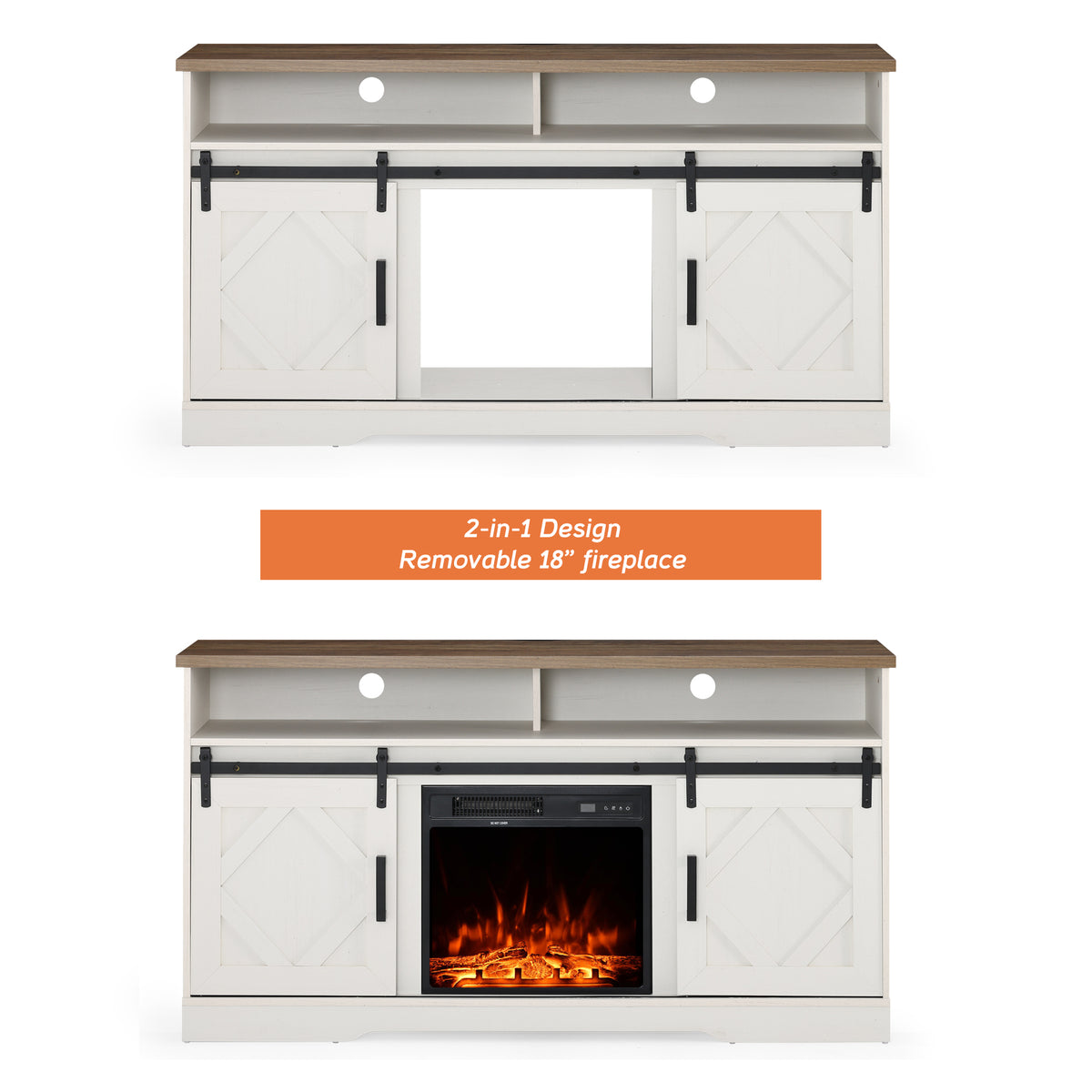White Wood Electric Fireplace TV Stand H996138