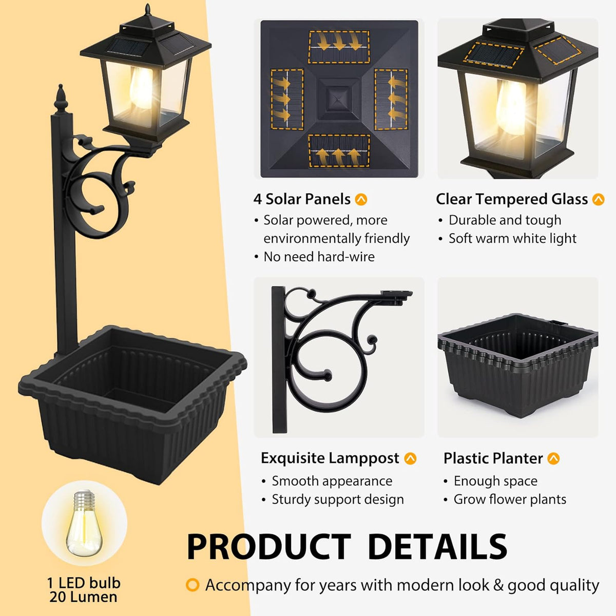 63" Aluminum Solar Lamp Post Lights Outdoor 2 Pack and 2 in 1 Outdoor Solar Lamp Post Light with Planter H357