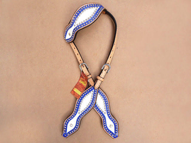 Leather Horse One Ear Headstall Breast Collar Blue X475