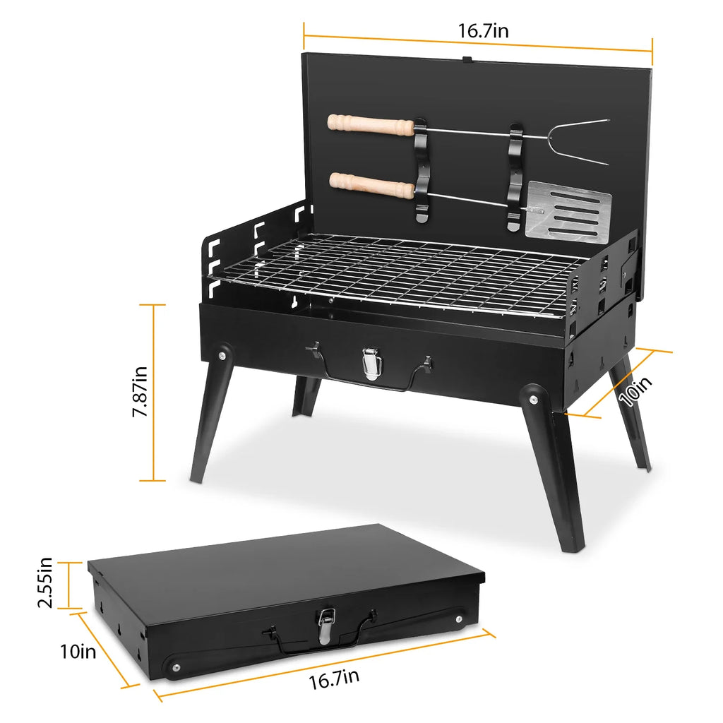 Portable Charcoal Grill with 2Pcs Non-Stick Mat, Black Y159497