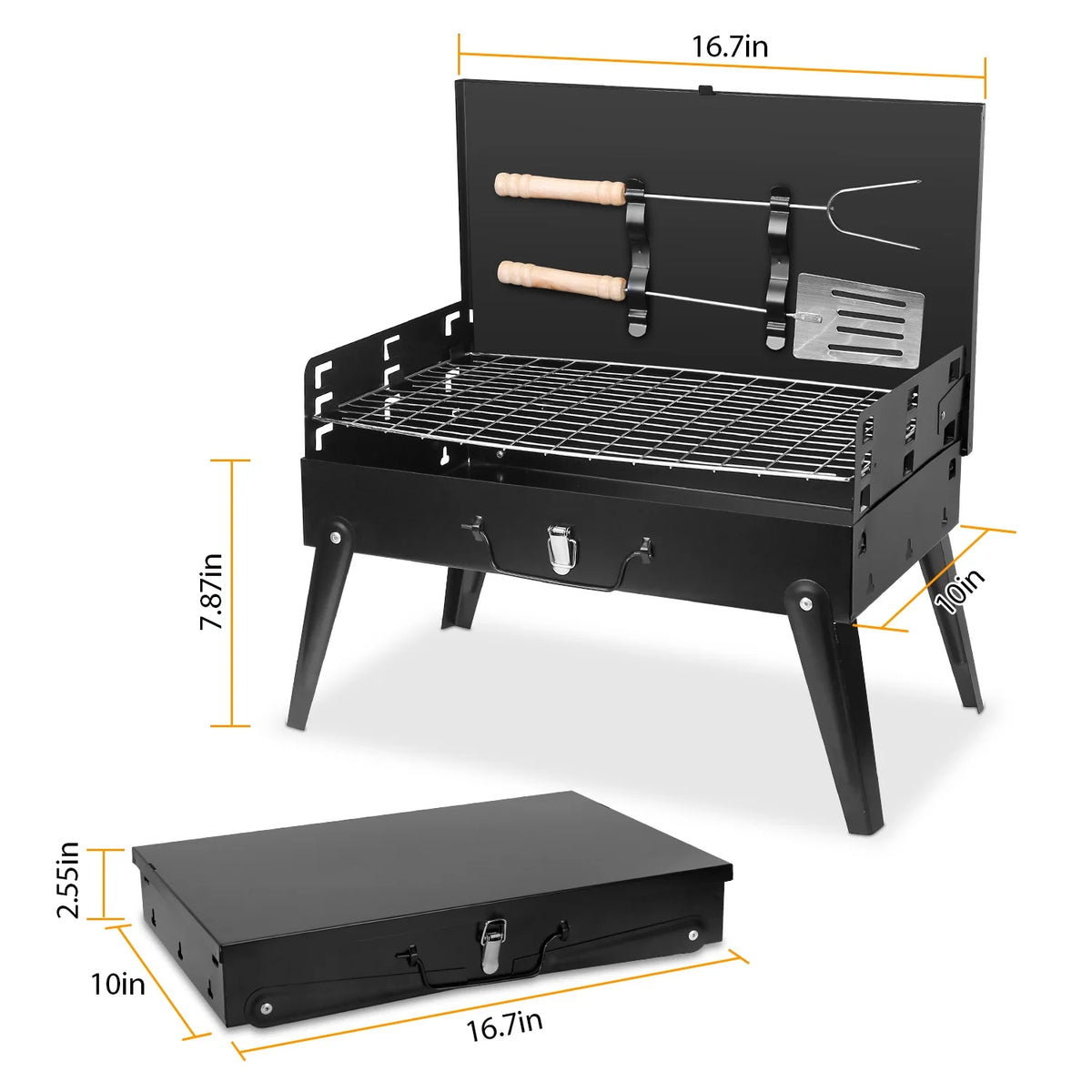 Portable Charcoal Grill with 2Pcs Non-Stick Mat, Black Y159497