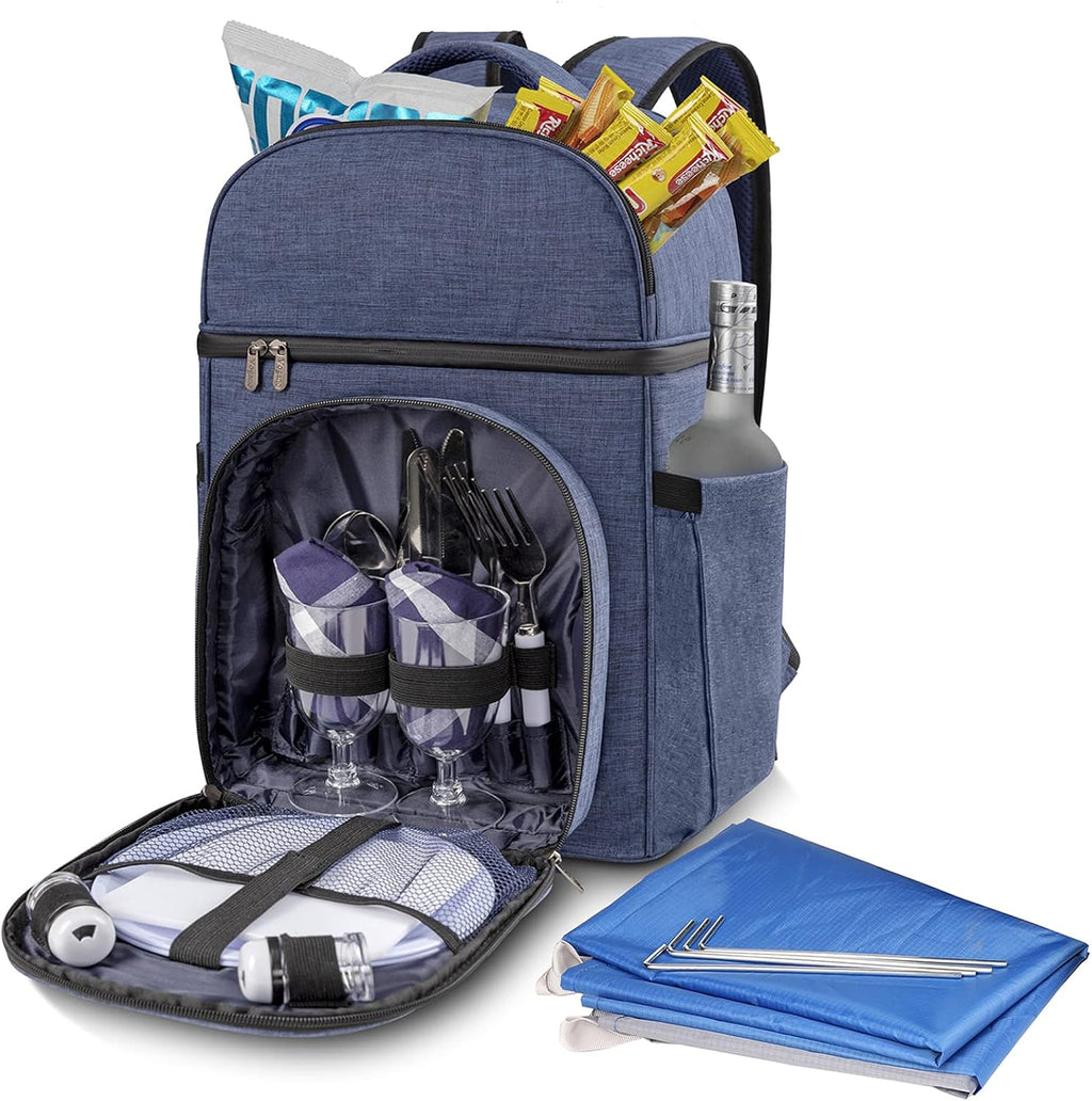 Insulated Picnic Backpack Bag with Cooler Compartment, Blanket, Plates and Cutlery Set Z3525