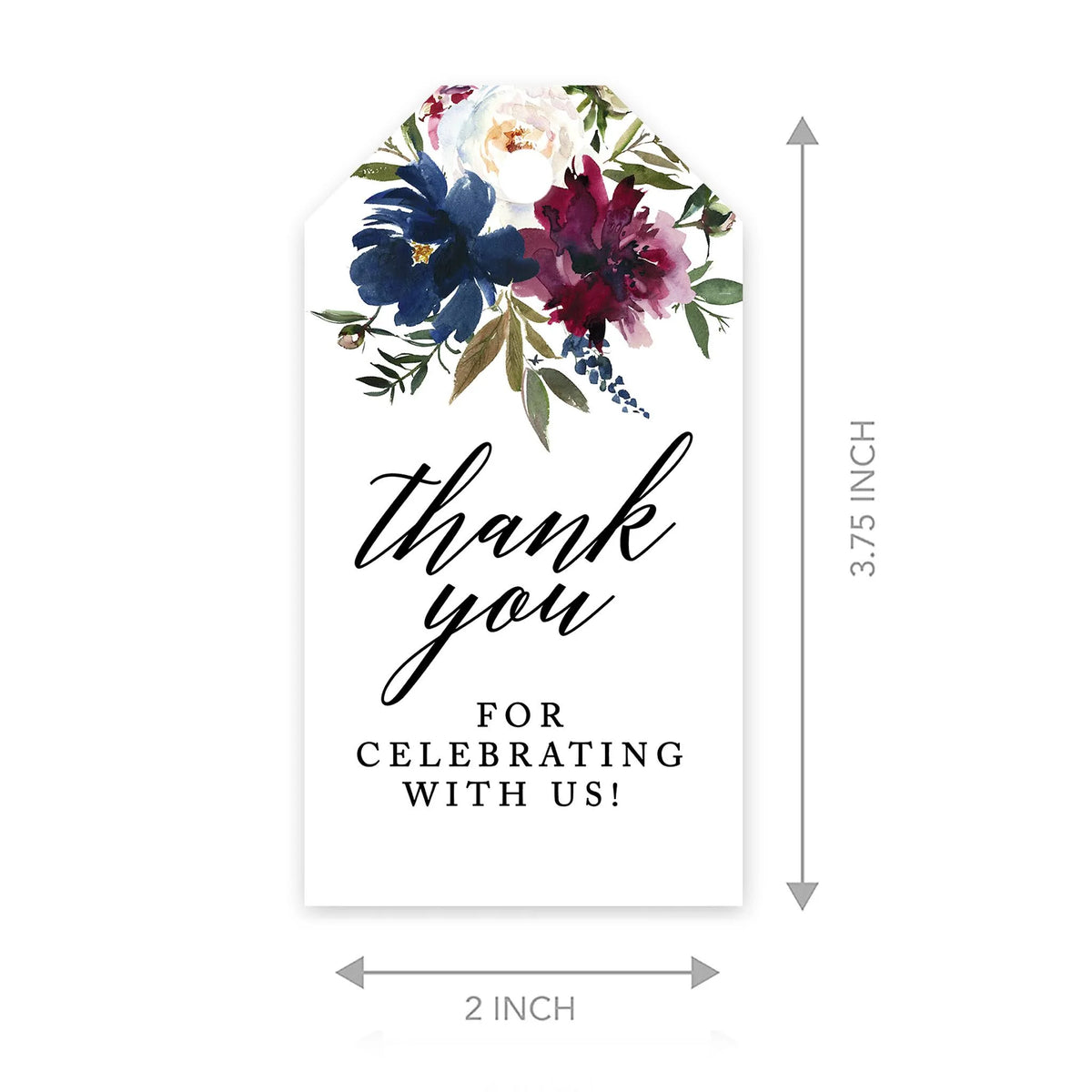 Navy Blue Burgundy Florals Cardstock Gift Tags 100-Pk L5910
