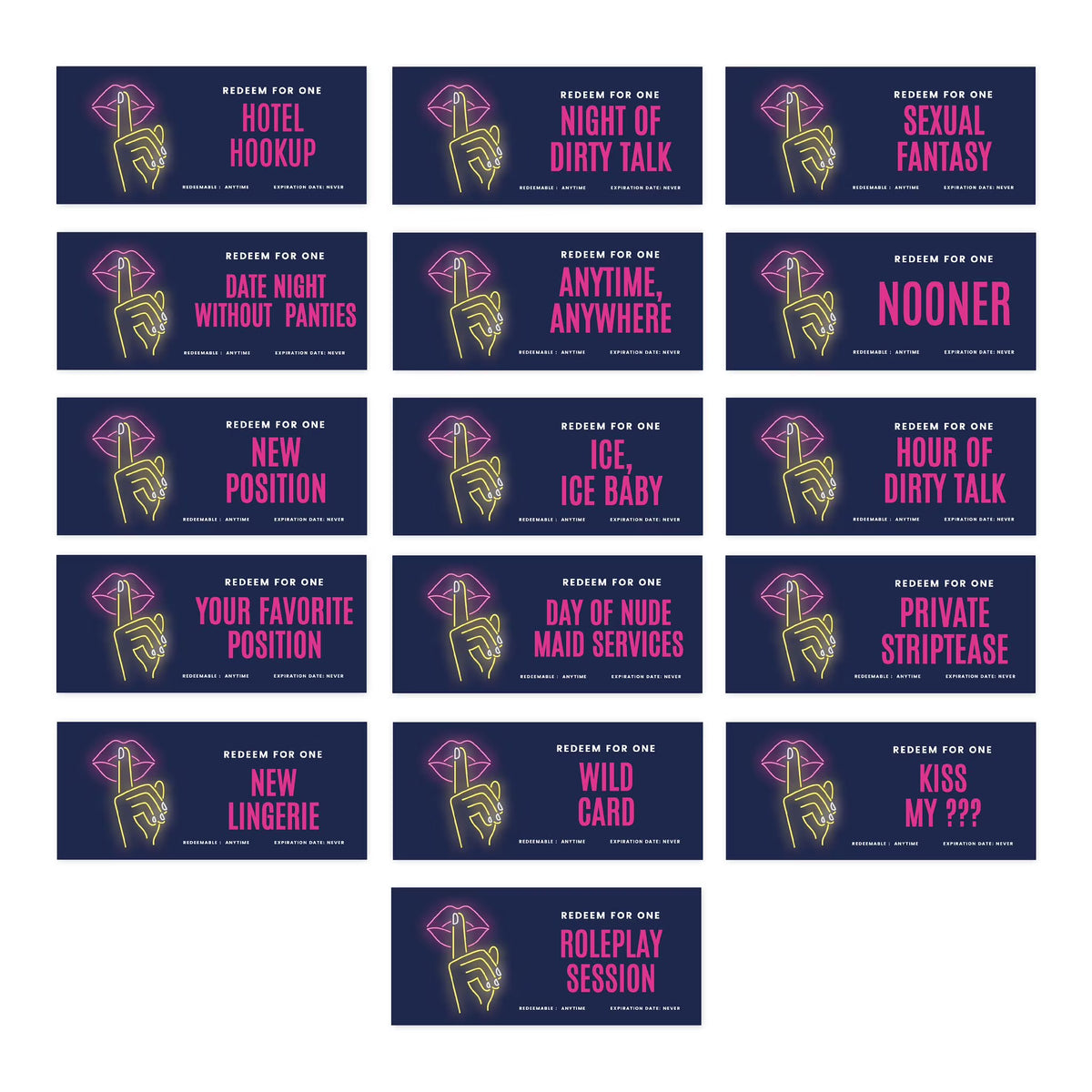 16-Pk Neon Lips Love Coupons G4849
