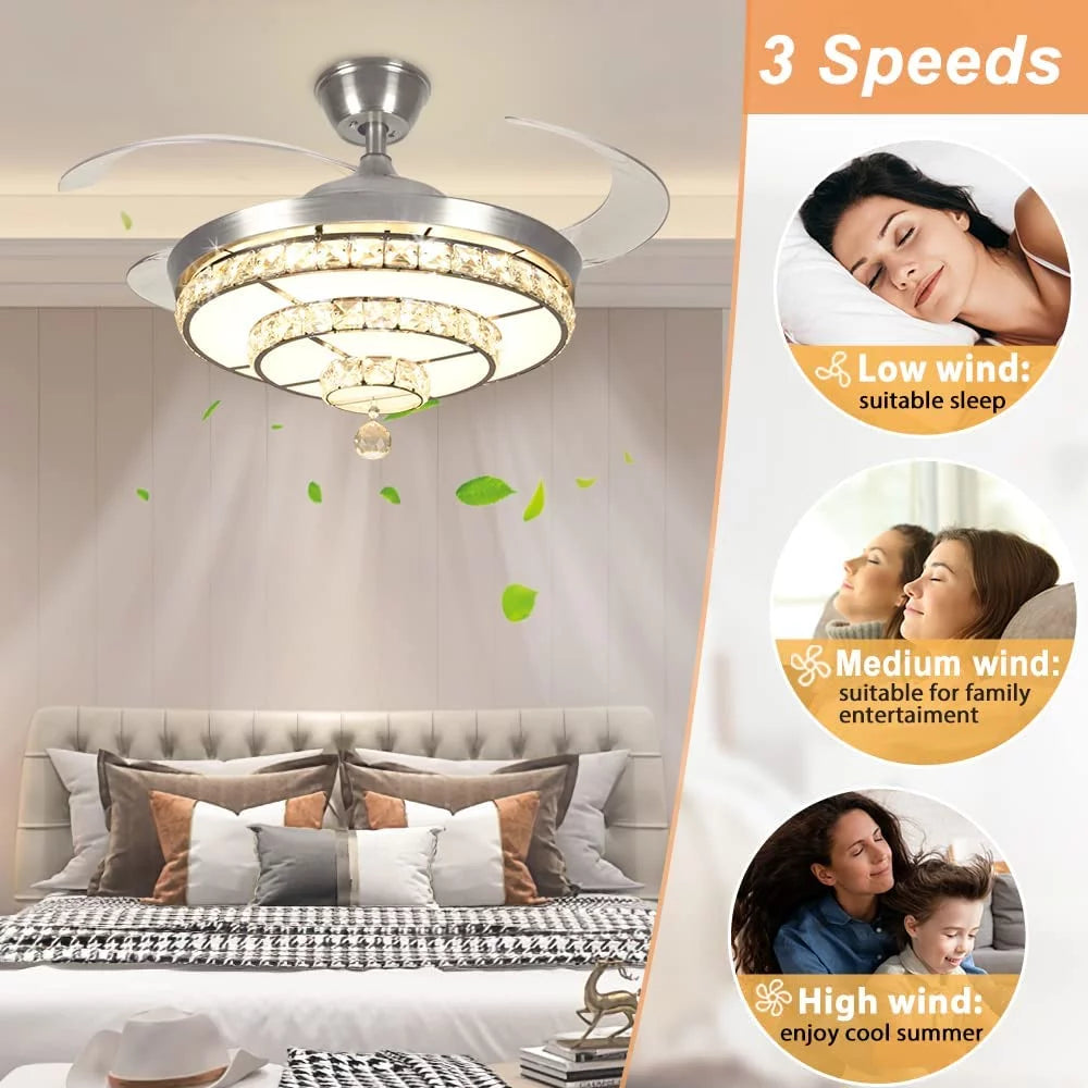 Crystal Ceiling Fan with Light and Remote, 3-Blade Y929303