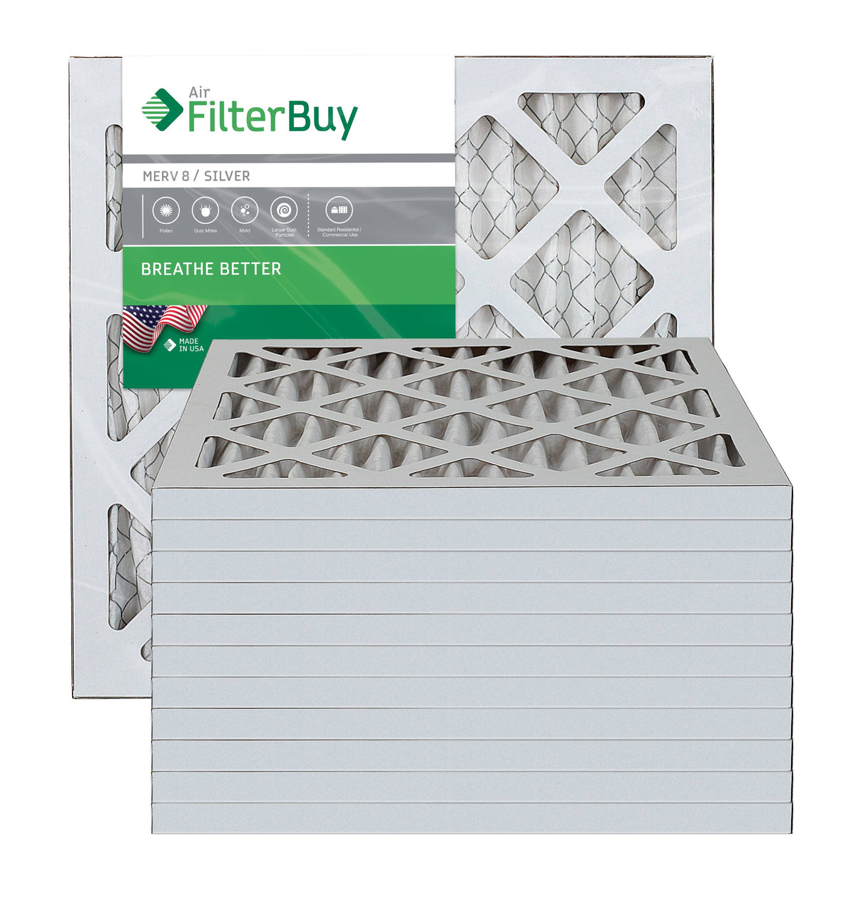 Silver MERV 8 14x14x1 Pleated AC Furnace Air Filter, Pack of 12 L305