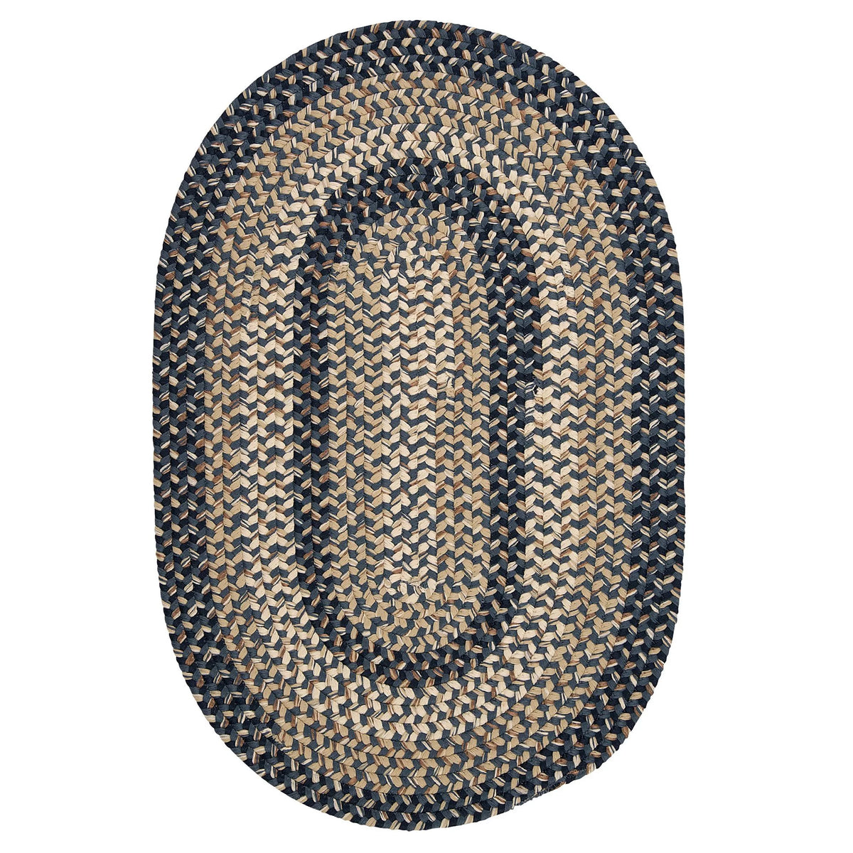 6' x 9' Navy Blue Beige Oval Area Rug V151