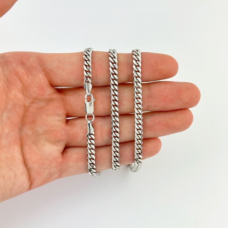 925 Sterling Silver Miami Cuban Link Chain Necklace 4mm 18'' Through 30'' K64475