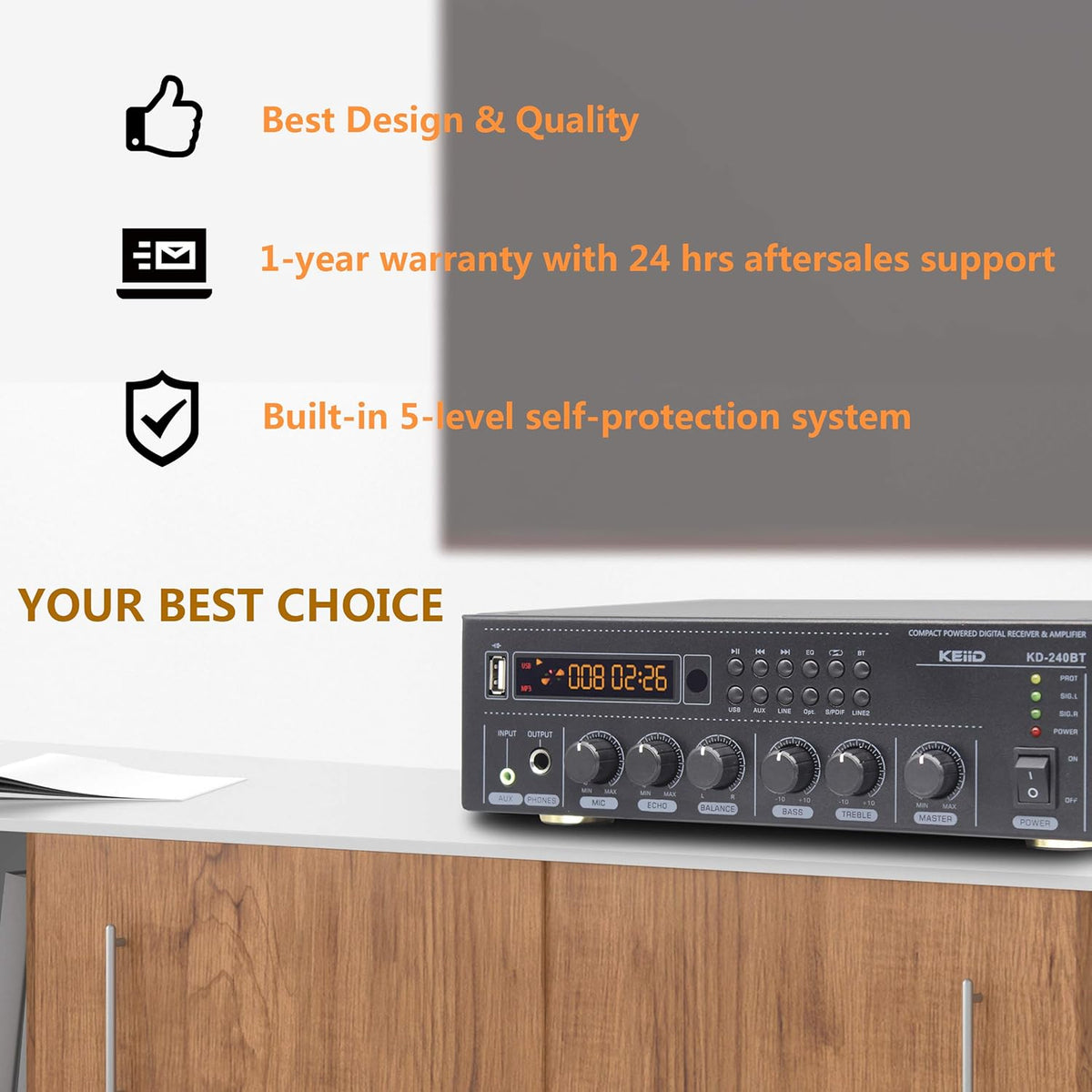 Bluetooth Stereo Digital Amplifier Receiver 2X 40W with Remote Control Z874