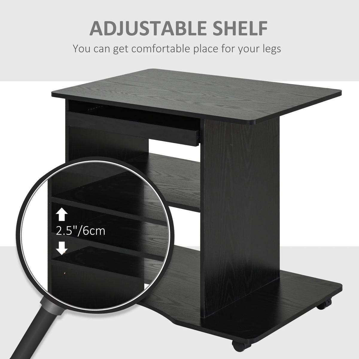 Black Mobile Computer Desk with Keyboard Tray Q215