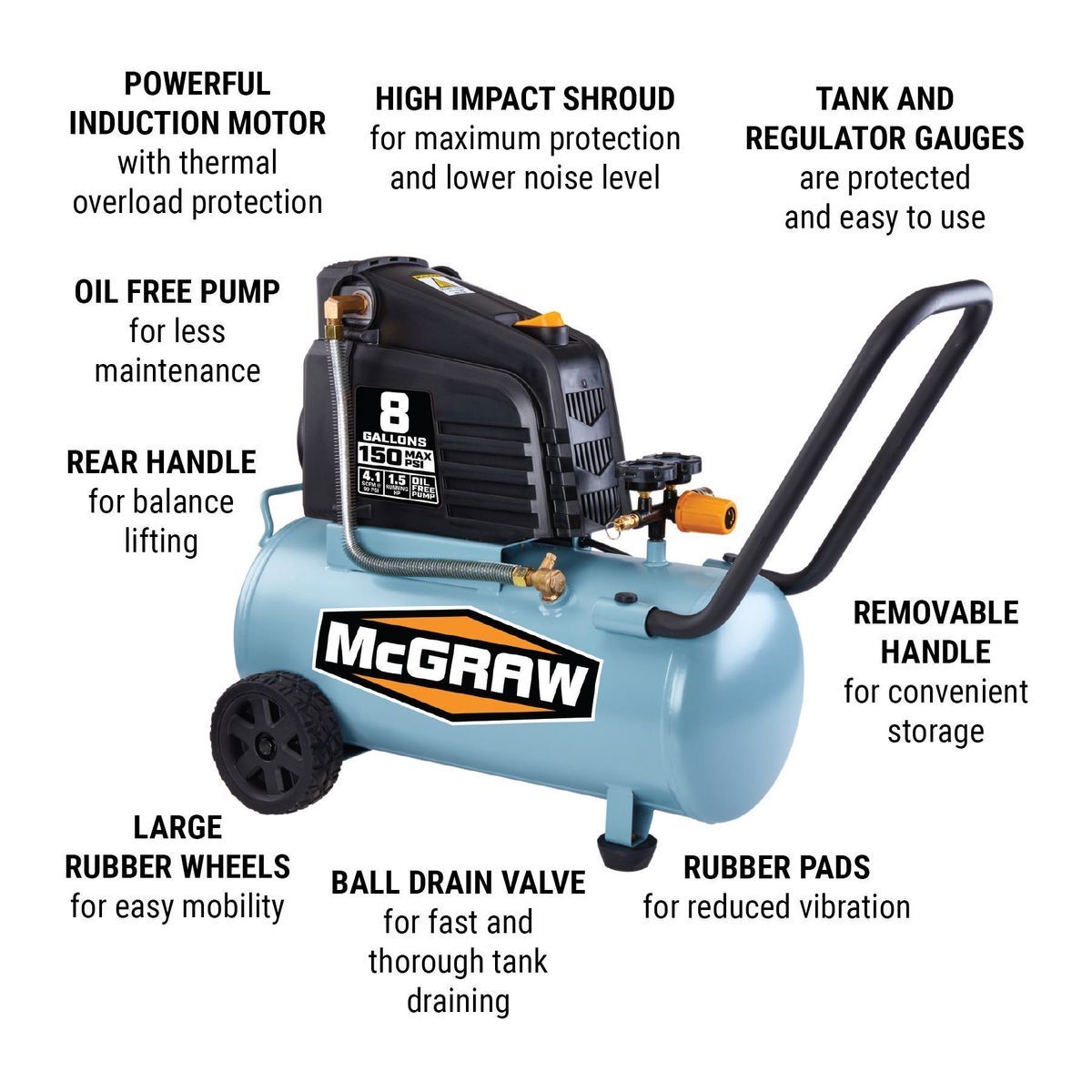 8 Gallon 150 PSI Oil-Free Air Compressor W827363
