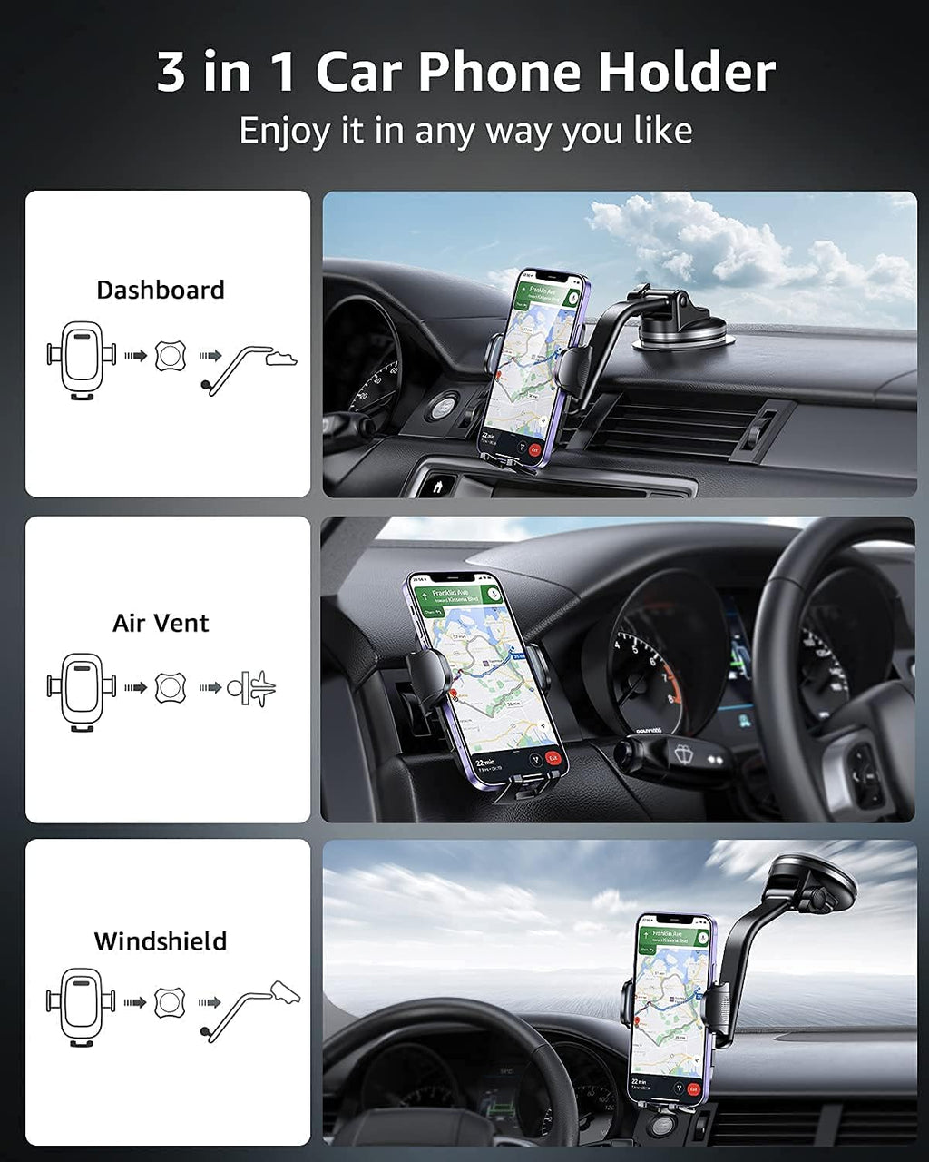 Grey Suction Cup Car Phone Holder Mount E916