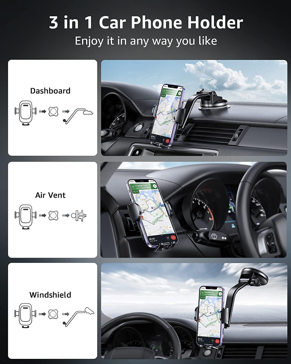 Grey Suction Cup Car Phone Holder Mount E916