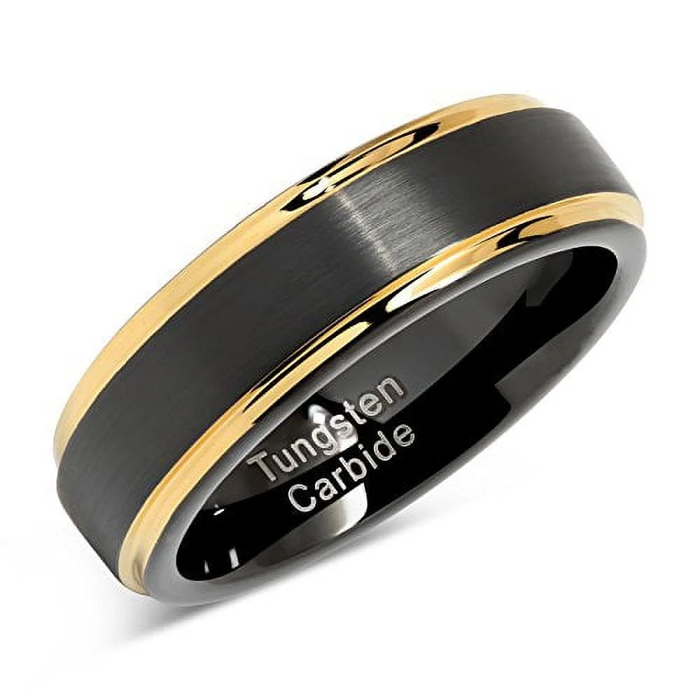 6mm Two Tone Black Gold Tungsten Wedding Band Engagement Ring O4693