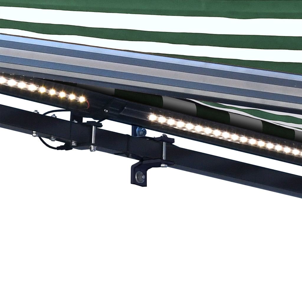 Motorized LED Half Cassette Retractable Awning 10 x 8 Feet Green/White K6015