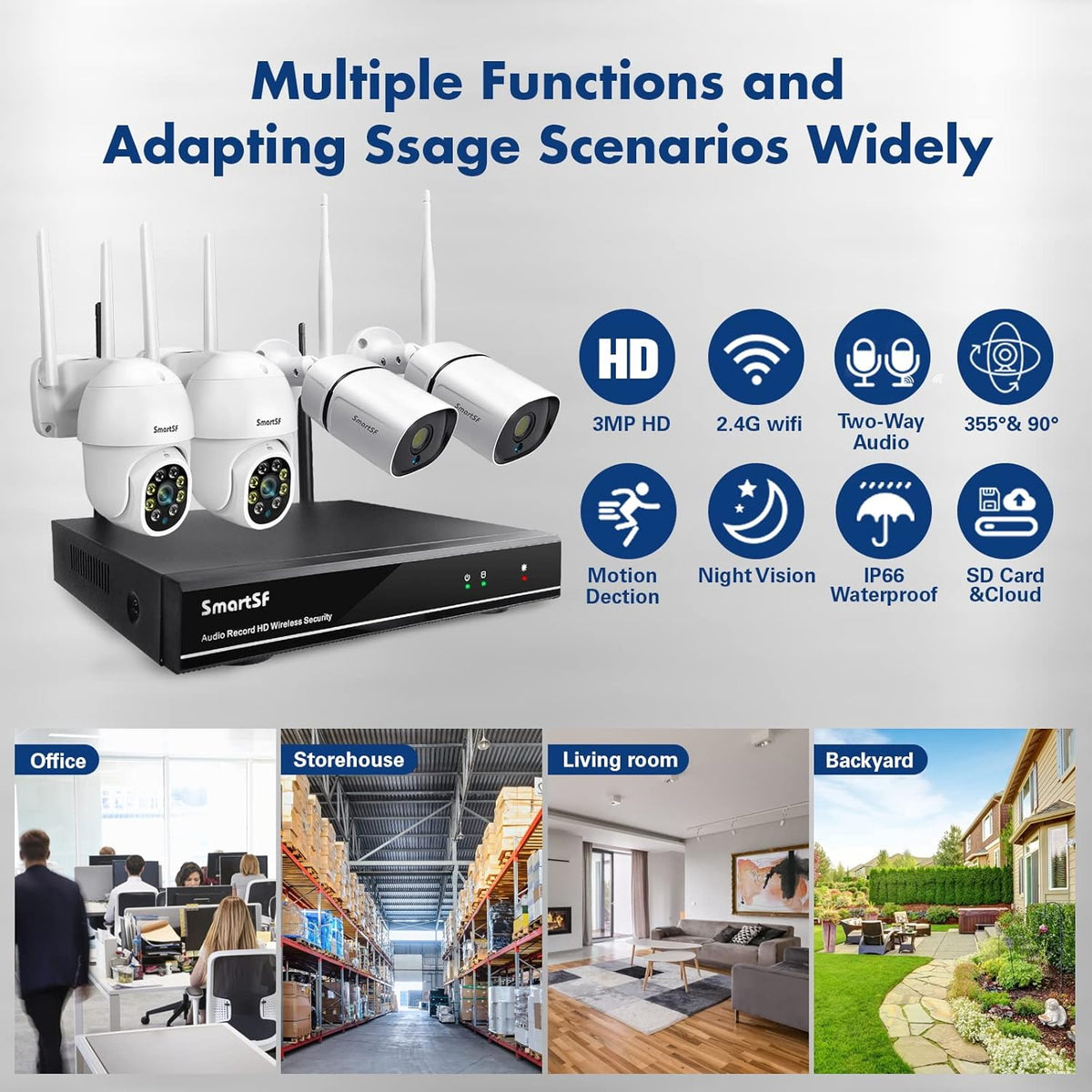3MP 8CH Wireless Security Camera System with 1TB, PTZ and Bullet Cameras, Color Night Vision H840
