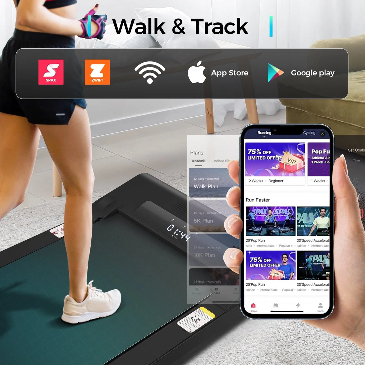 2.5HP Slim Compact Under Desk Treadmill with LED Display and Remote Control K994