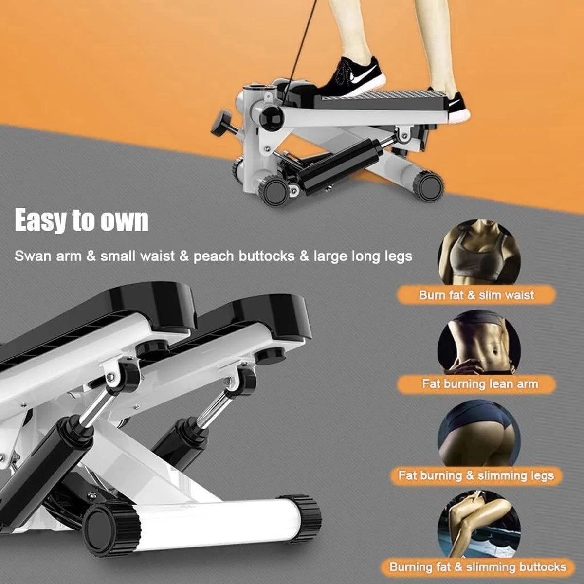 Gray Mini Stepper Air Stair Climber Exercise Machine with Resistance Band K639020
