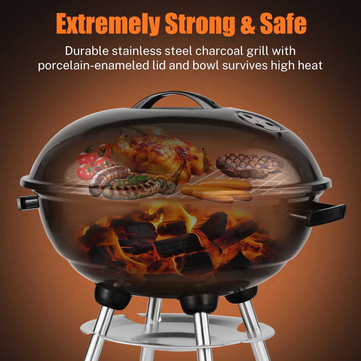 18 Inch Portable Charcoal Grill with Wheels H5124