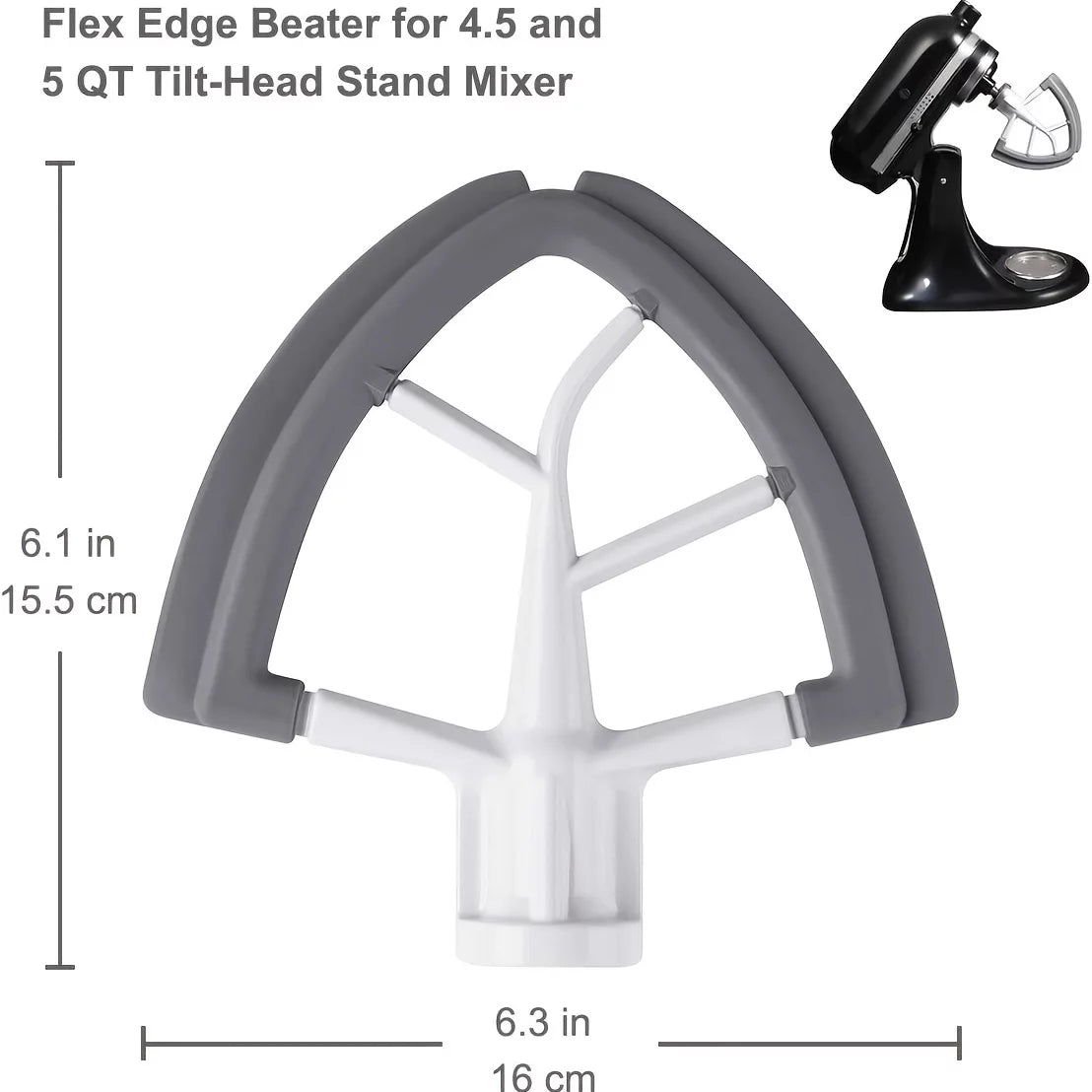 Flex Edge Beater For KitchenAid Tilt-Head Stand Mixer, 4.5-5 Quart Flat Beater Paddle With Flexible Silicone Edges S9455