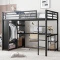 Queen Size Black Metal Loft Bed with Wardrobe and Desk H59215