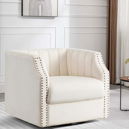Swivel Barrel Chair Set of 2 Upholstered with Brass Rivets C37133