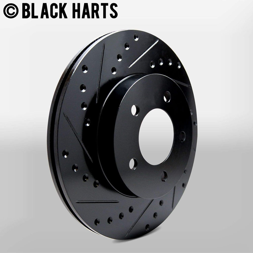 Front Brake Rotors Black Drilled Slotted Heavy Duty Pads H209897