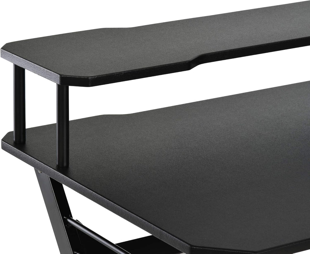 Black 55 inch Gaming Desk with Monitor Stand and Headphone Hook E926276
