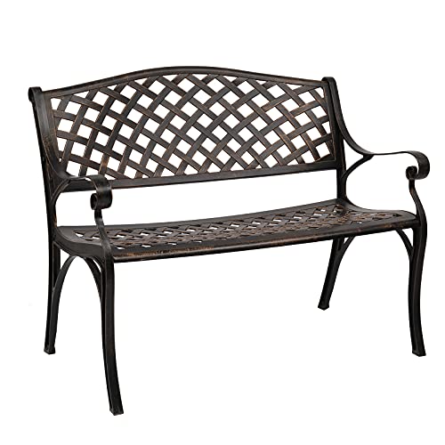 White Cast Aluminum Patio Garden Bench K79820