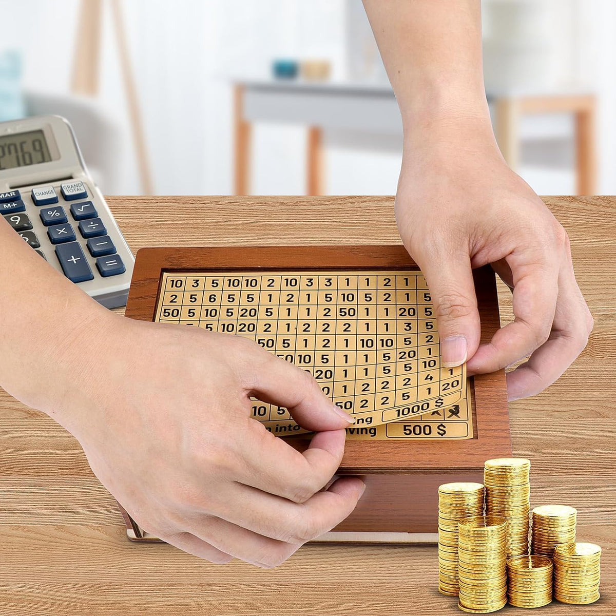 Wooden Savings Box with Coin Counter W199273