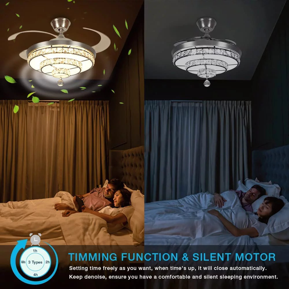 Crystal Ceiling Fan with Light and Remote, 3-Blade Y929303