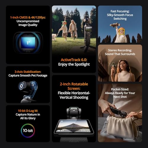 1'' CMOS 4K/120fps Vlog Camera with 3-Axis Stabilization and Mic T935629