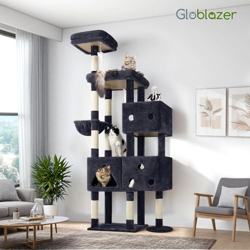 81-inch Tall Dark Grey Cat Tower with 3 Cat Condos and 8 Scratching Posts T31793