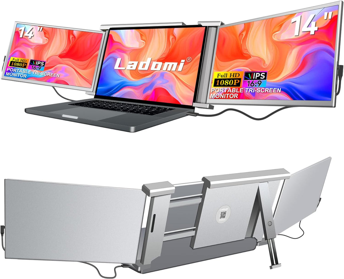 14" Triple Laptop Screen Extender FHD 1080P IPS Portable Monitor Gray S956007