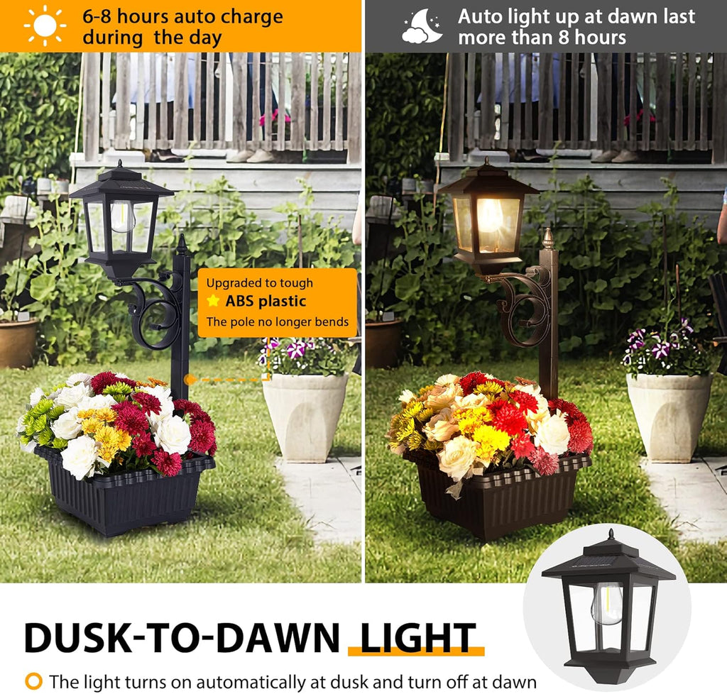 63" Aluminum Solar Lamp Post Lights Outdoor 2 Pack and 2 in 1 Outdoor Solar Lamp Post Light with Planter H357