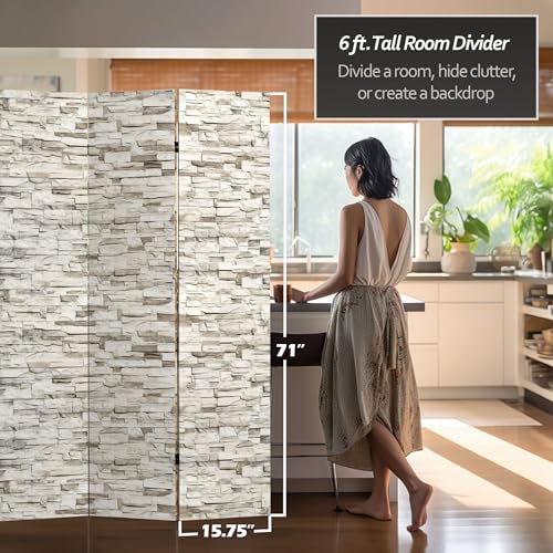 6 ft. Tall Double Sided Black & White Canvas Room Divider 3 Panel Freestanding Folding Privacy Screen A761