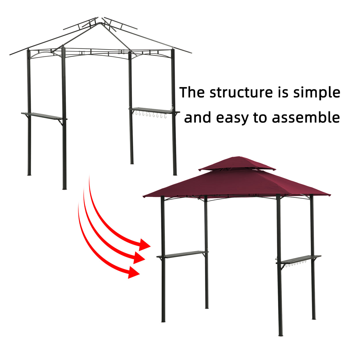 Burgundy Steel Frame Outdoor Grill Gazebo with Canopy Y670031