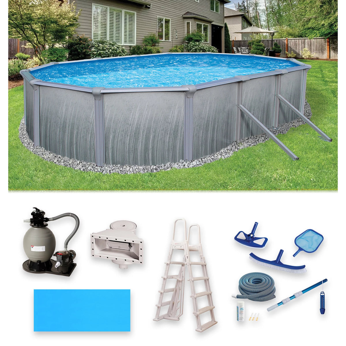 12-ft x 24-ft Oval 52-in Deep Metal Wall Swimming Pool H84350