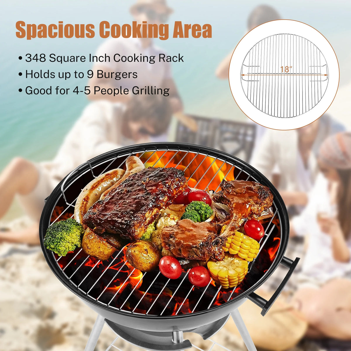 18 Inch Portable Charcoal Grill with Wheels H5124