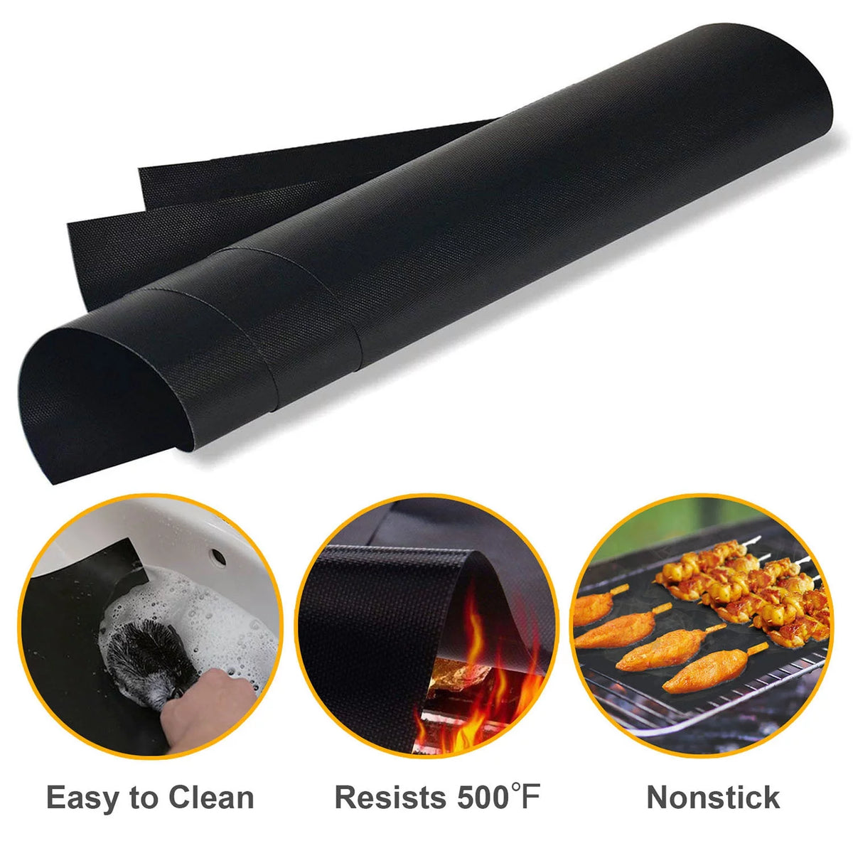 Portable Charcoal Grill with 2Pcs Non-Stick Mat, Black Y159497