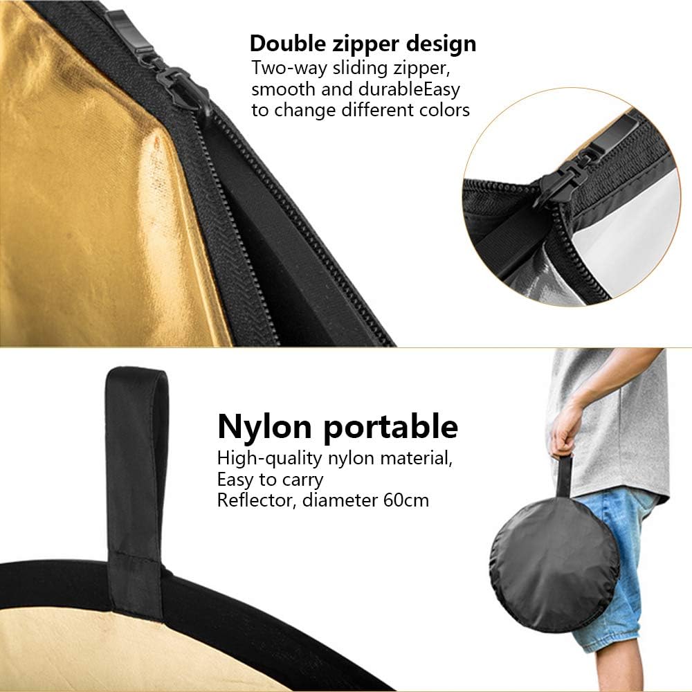 5 in 1 Collapsible Reflector Set with 2 Handles and Carrying Bag Gold Silver White Black Transparent (23.6in) K699309