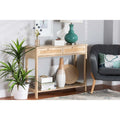 Light Brown Wood 2-Drawer Console Table with Rattan U398