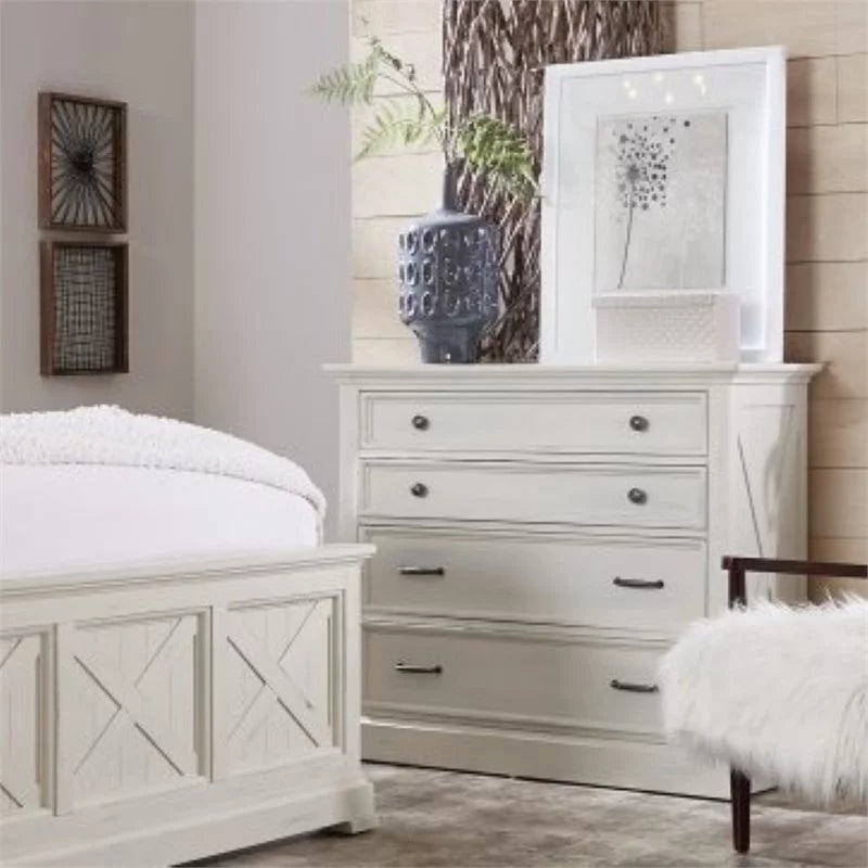 White 4 Drawer Wooden Chest S90658