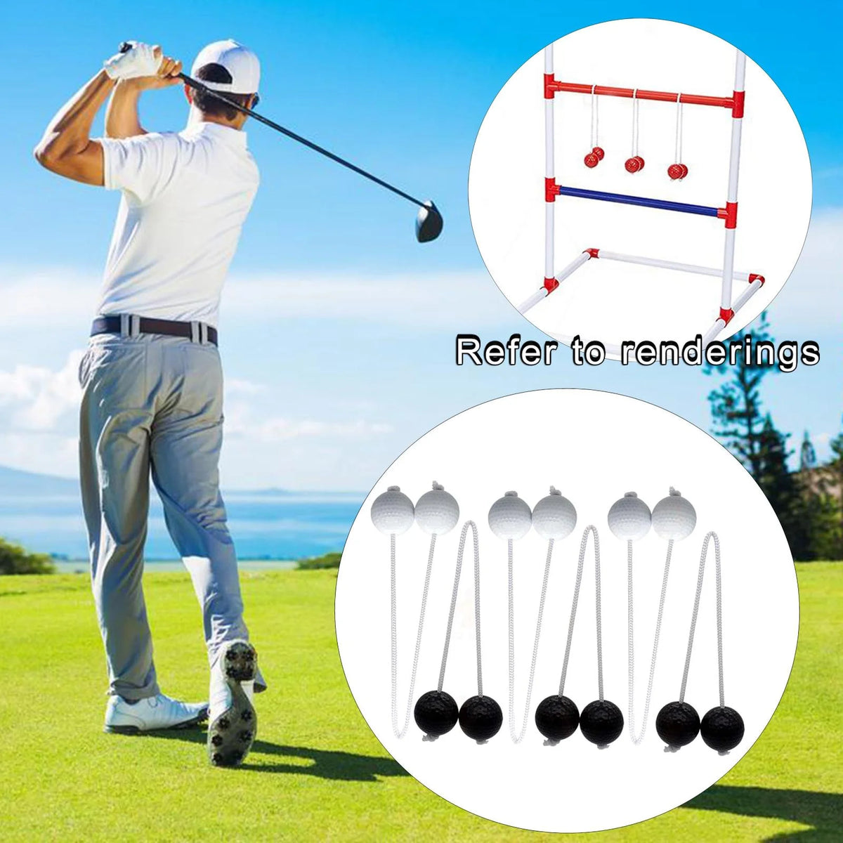 Ladder Toss Game with Golf Balls, Black and White K175