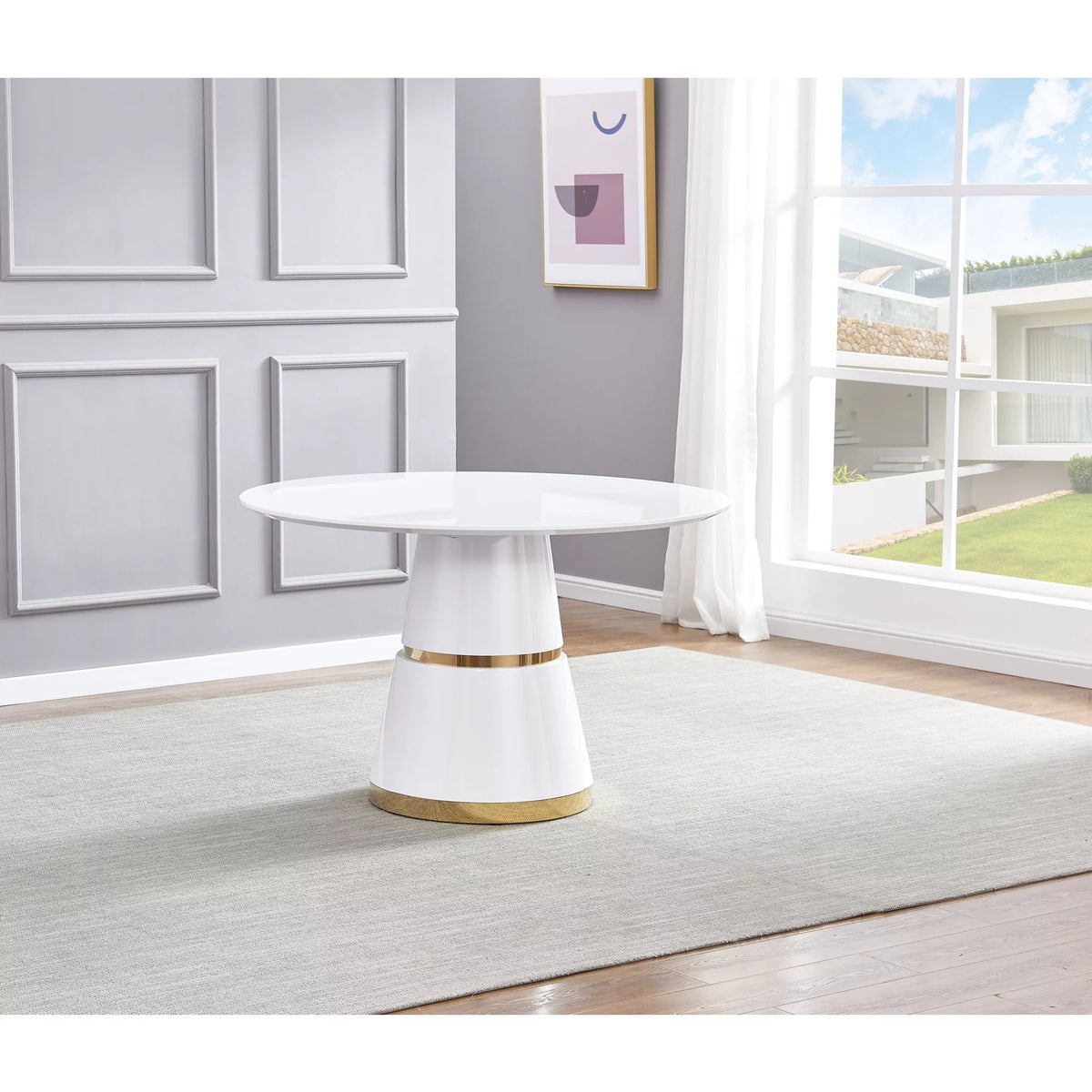 White Gold Round Wood Dining Table D797