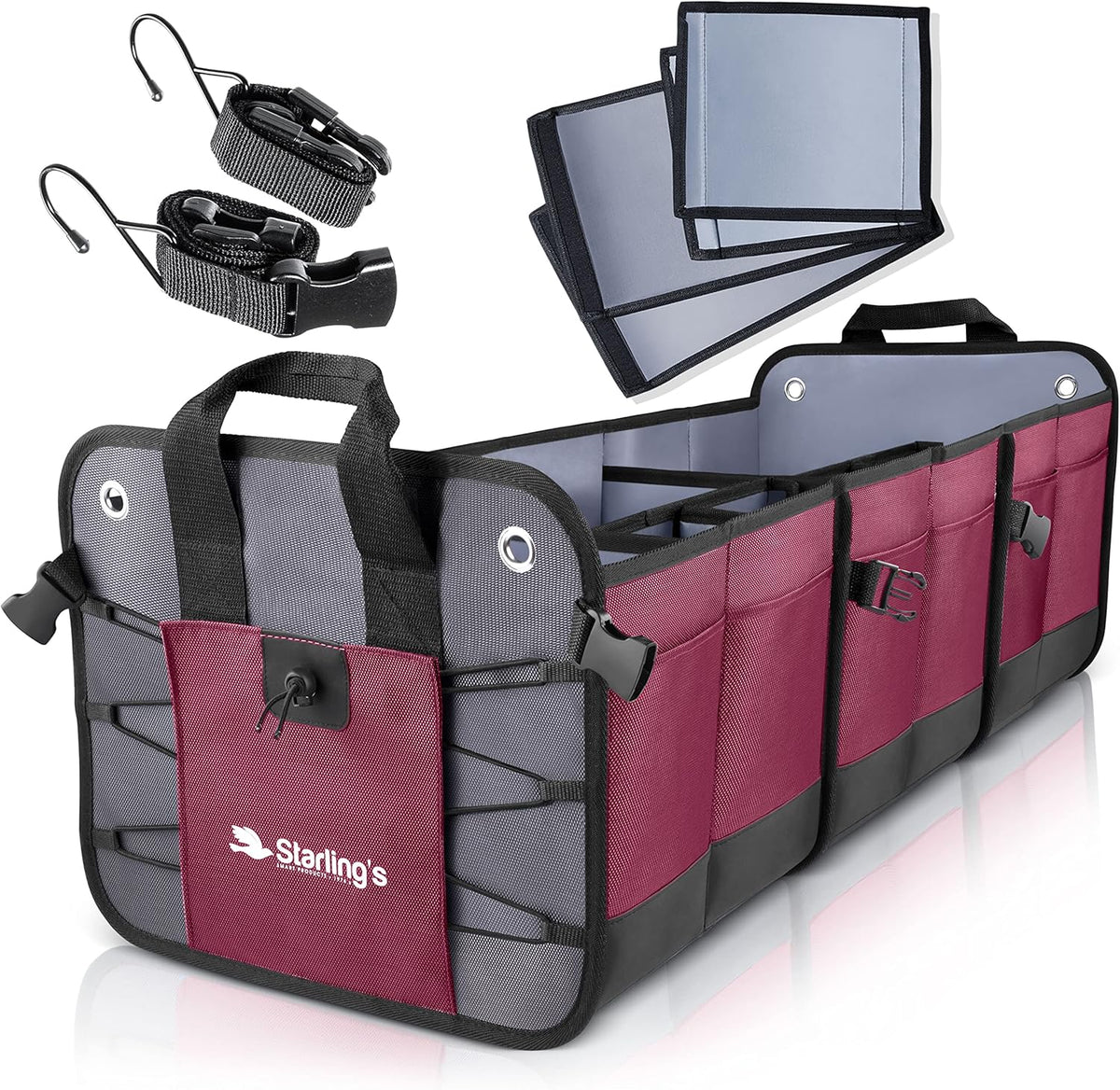 Car Trunk Organizer Storage SUV Cargo Organizer Adjustable Black 3 Compartments H7952