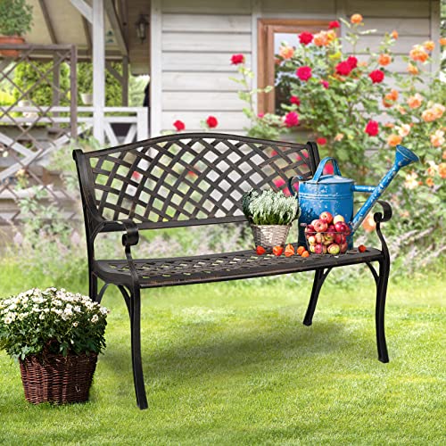 White Cast Aluminum Patio Garden Bench K79820