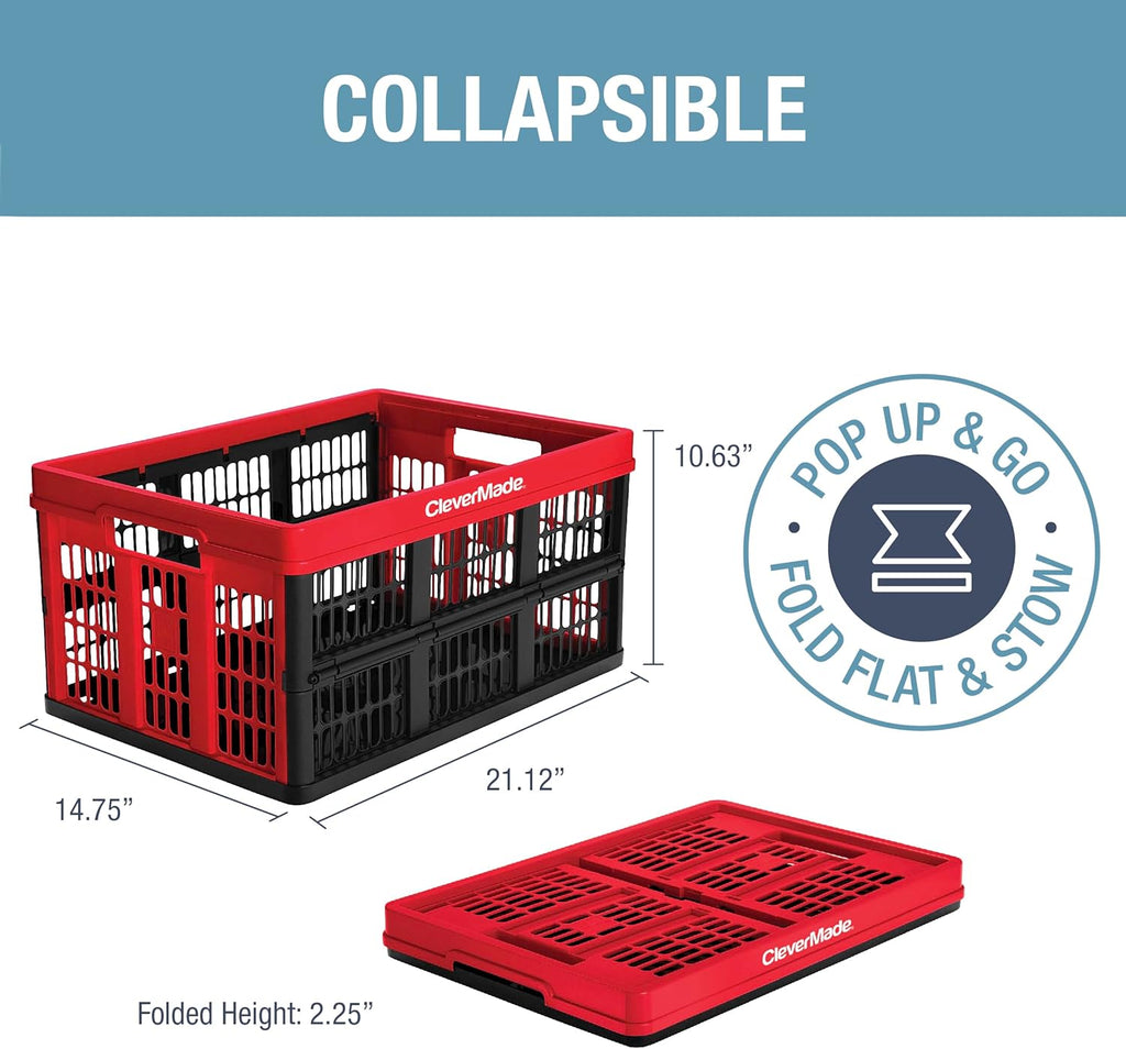Red Collapsible Utility Crate, 45L, Plastic B9241