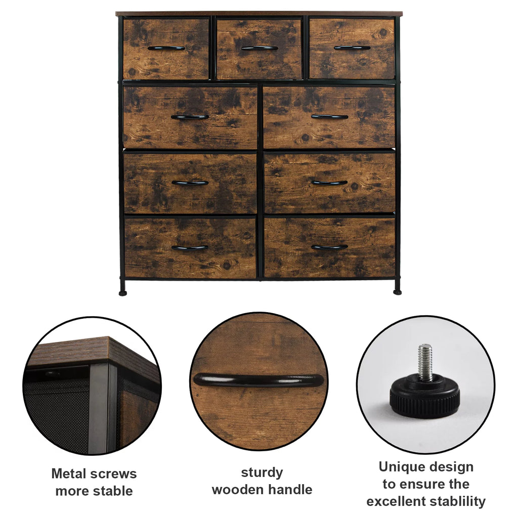 Fabric 9 Drawer Dresser with Wood Top M5841